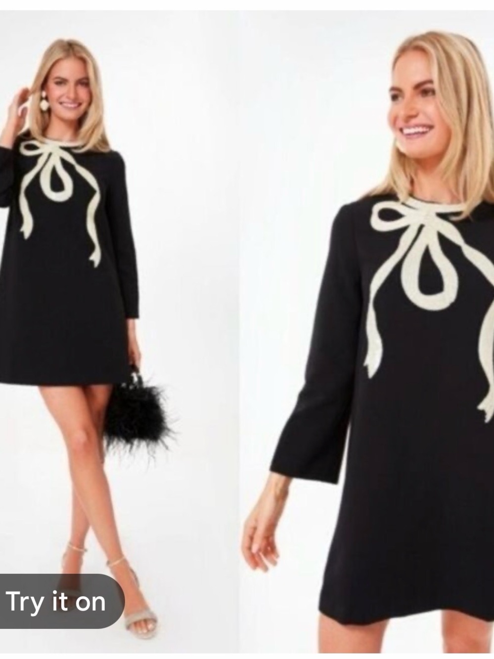 Tuckernuck Black Shift Dress with Cream Bow Accent NWT